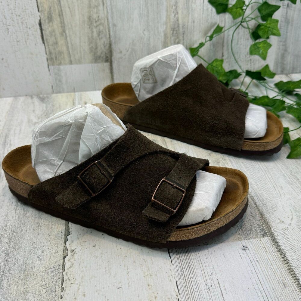 BIRKENSTOCK BROWN SUEDE ZURICH, SOFT FOOTBED SANDALS - 41 M8 L10 REGULAR FIT